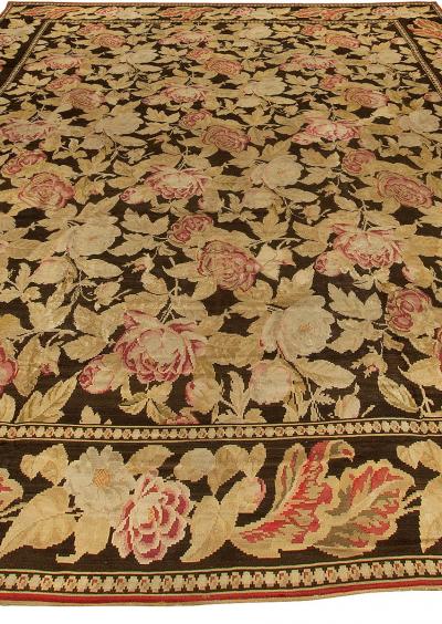 19th Century Russian Bessarabian Beige Botanic Handmade Wool Rug
