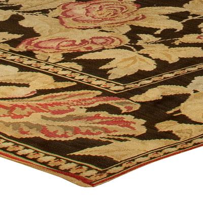 19th Century Russian Bessarabian Beige Botanic Handmade Wool Rug