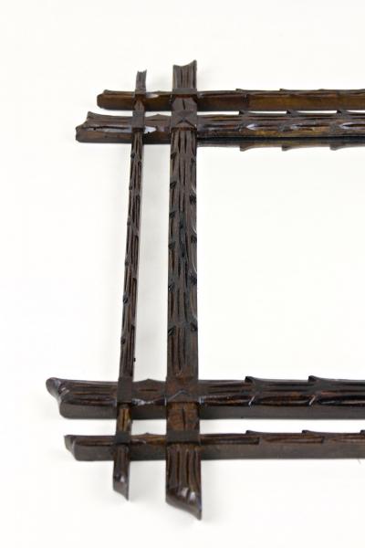 19th Century Rustic Black Forest Mirror Doubleframe Handcarved AT ca 1870