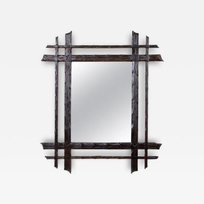 19th Century Rustic Black Forest Mirror Doubleframe Handcarved AT ca 1870