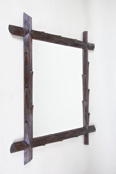 19th Century Rustic Black Forest Mirror Hand Carved Austria circa 1890