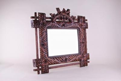 19th Century Rustic Black Forest Mirror Hand Carved Germany circa 1880