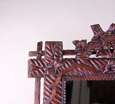 19th Century Rustic Black Forest Mirror Hand Carved Germany circa 1880