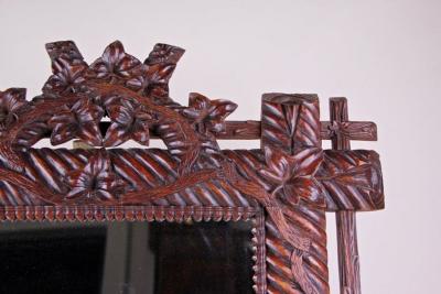 19th Century Rustic Black Forest Mirror Hand Carved Germany circa 1880