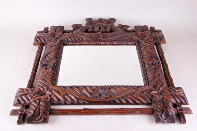 19th Century Rustic Black Forest Mirror Hand Carved Germany circa 1880