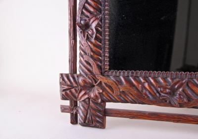 19th Century Rustic Black Forest Mirror Hand Carved Germany circa 1880