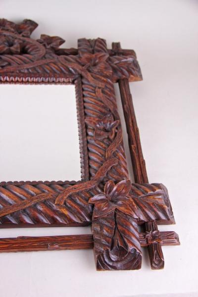 19th Century Rustic Black Forest Mirror Hand Carved Germany circa 1880