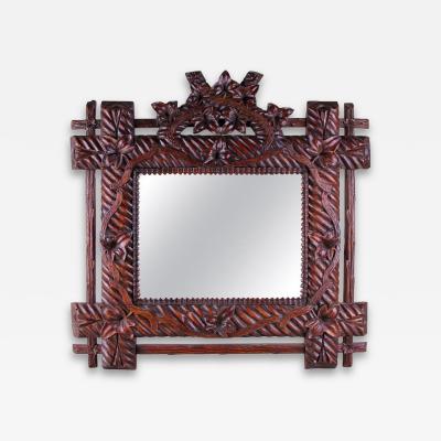 19th Century Rustic Black Forest Mirror Hand Carved Germany circa 1880