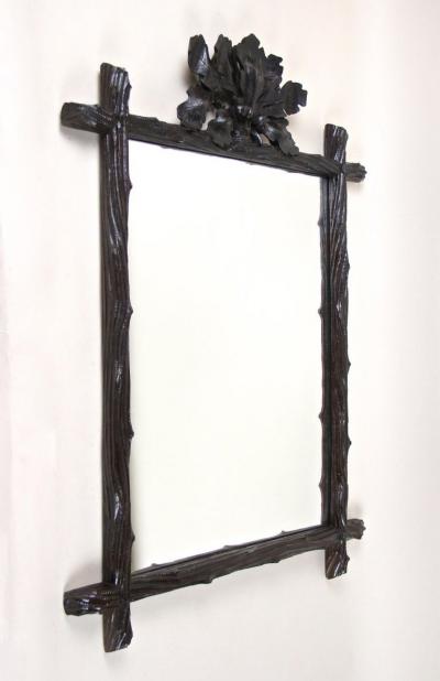 19th Century Rustic Black Forest Mirror With Oak Leaves Acorns AT ca 1870