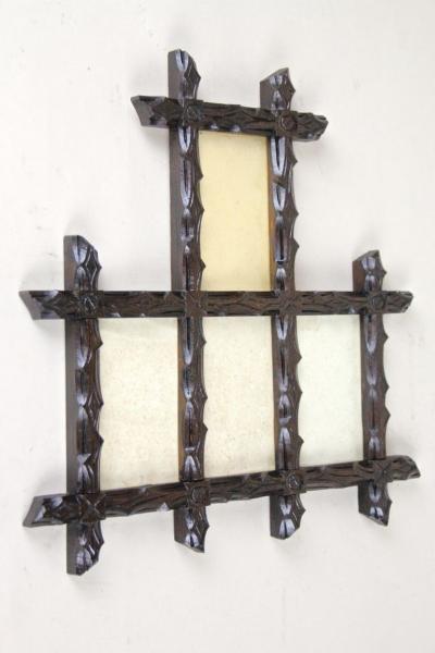 19th Century Rustic Black Forest Photo Frame Hand Carved AT circa 1880