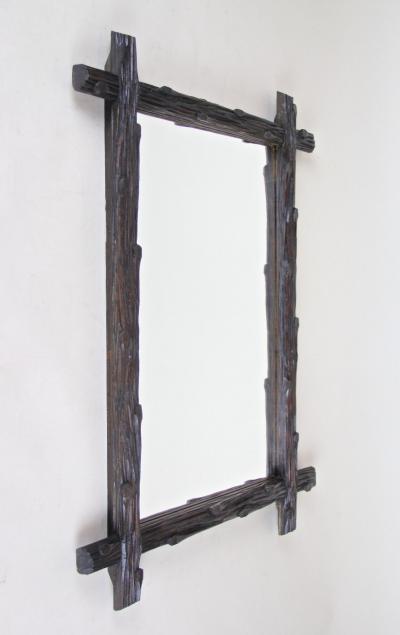 19th Century Rustic Black Forest Wall Mirror Hand Carved Austria circa 1880