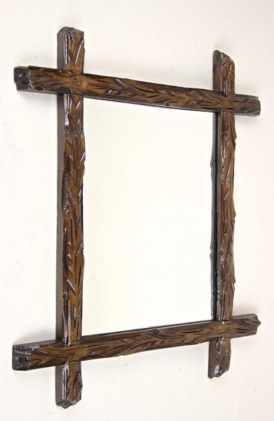 19th Century Rustic Black Forest Wall Mirror Tree Trunk Design AT ca 1880