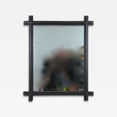 19th Century Rustic Black Tramp Art Mirror Hand Carved Austria ca 1890