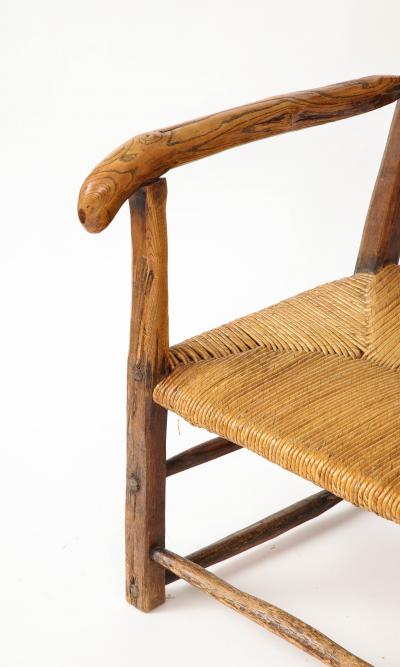 19th Century Rustic French Chair with Straw Seat