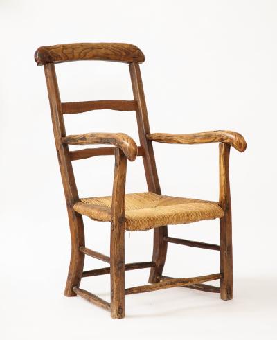 19th Century Rustic French Chair with Straw Seat