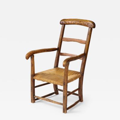 19th Century Rustic French Chair with Straw Seat