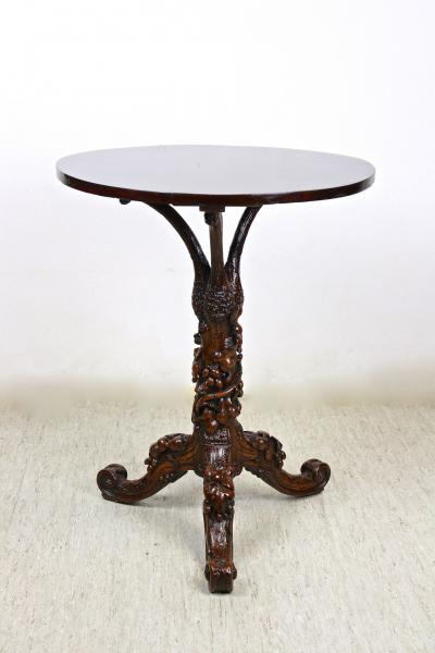 19th Century Rustic Side Table With Leaves Grapes Handcarved AT ca 1880
