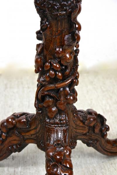 19th Century Rustic Side Table With Leaves Grapes Handcarved AT ca 1880