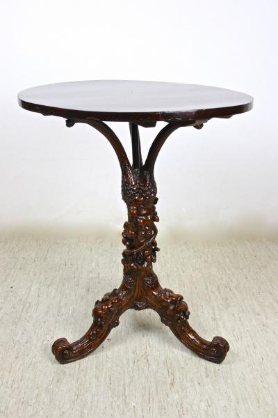 19th Century Rustic Side Table With Leaves Grapes Handcarved AT ca 1880