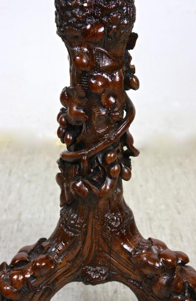 19th Century Rustic Side Table With Leaves Grapes Handcarved AT ca 1880
