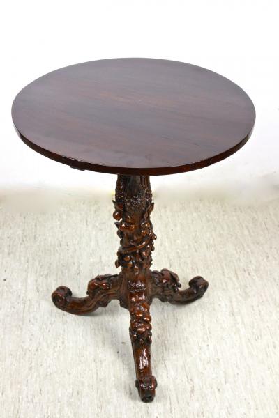 19th Century Rustic Side Table With Leaves Grapes Handcarved AT ca 1880