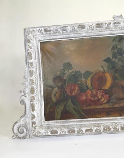 19th Century Rustic Still Life Oil Inset Dessus de Porte or Overdoor Panel