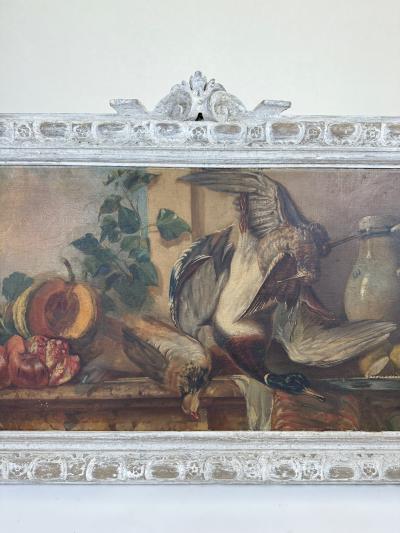19th Century Rustic Still Life Oil Inset Dessus de Porte or Overdoor Panel