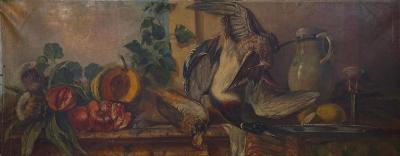 19th Century Rustic Still Life Oil Inset Dessus de Porte or Overdoor Panel
