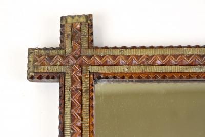 19th Century Rustic Tramp Art Mirror Brown Gold Austria circa 1870