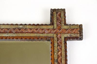 19th Century Rustic Tramp Art Mirror Brown Gold Austria circa 1870