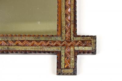 19th Century Rustic Tramp Art Mirror Brown Gold Austria circa 1870