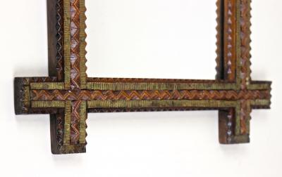 19th Century Rustic Tramp Art Mirror Brown Gold Austria circa 1870