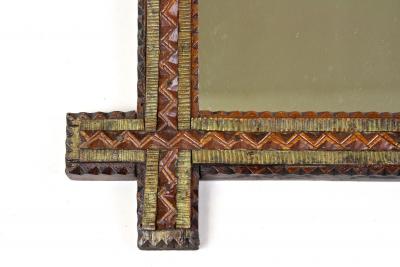 19th Century Rustic Tramp Art Mirror Brown Gold Austria circa 1870