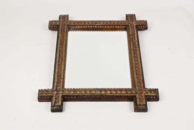 19th Century Rustic Tramp Art Mirror Brown Gold Austria circa 1870