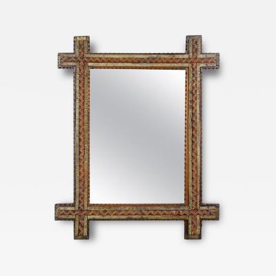 19th Century Rustic Tramp Art Mirror Brown Gold Austria circa 1870