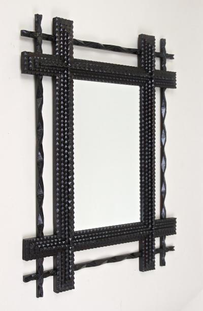 19th Century Rustic Tramp Art Mirror Double Frame Handcarved AT ca 1890