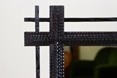 19th Century Rustic Tramp Art Mirror Double Frame Handcarved AT ca 1890