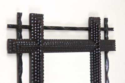 19th Century Rustic Tramp Art Mirror Double Frame Handcarved AT ca 1890