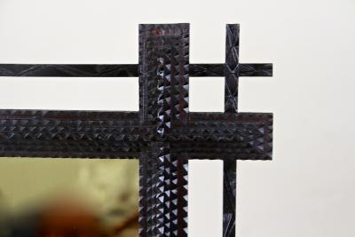 19th Century Rustic Tramp Art Mirror Double Frame Handcarved AT ca 1890