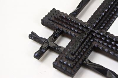 19th Century Rustic Tramp Art Mirror Double Frame Handcarved AT ca 1890