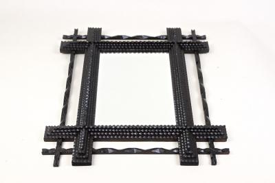 19th Century Rustic Tramp Art Mirror Double Frame Handcarved AT ca 1890
