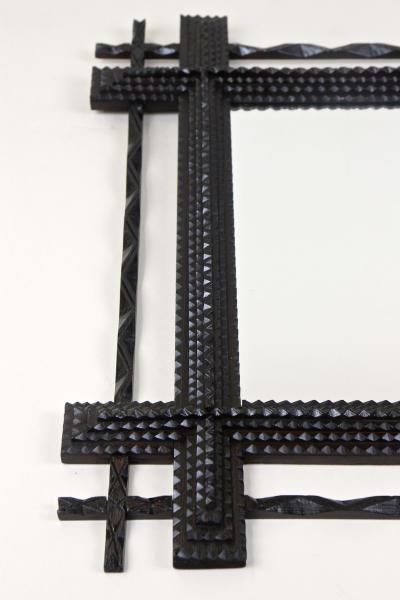 19th Century Rustic Tramp Art Mirror Double Frame Handcarved AT ca 1890