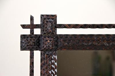 19th Century Rustic Tramp Art Mirror Hand Carved Austria circa 1870