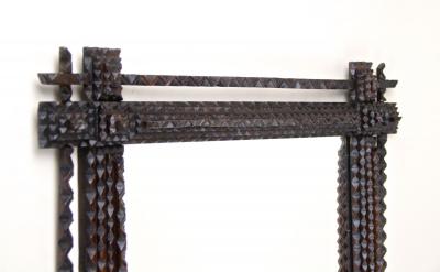 19th Century Rustic Tramp Art Mirror Hand Carved Austria circa 1870