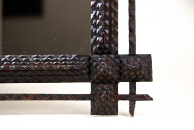 19th Century Rustic Tramp Art Mirror Hand Carved Austria circa 1870