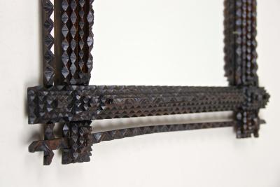 19th Century Rustic Tramp Art Mirror Hand Carved Austria circa 1870