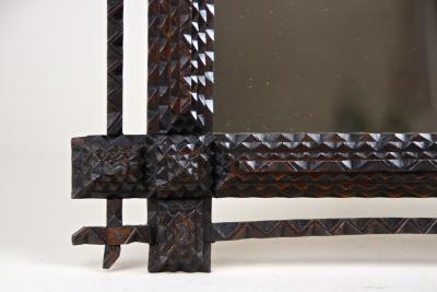 19th Century Rustic Tramp Art Mirror Hand Carved Austria circa 1870