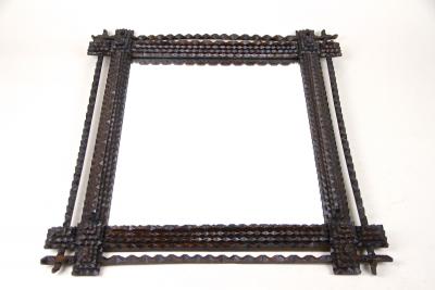 19th Century Rustic Tramp Art Mirror Hand Carved Austria circa 1870