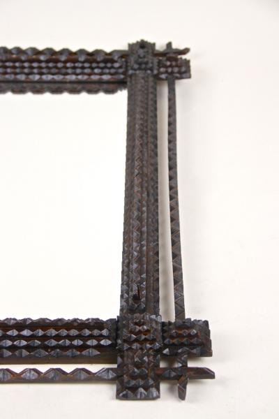 19th Century Rustic Tramp Art Mirror Hand Carved Austria circa 1870