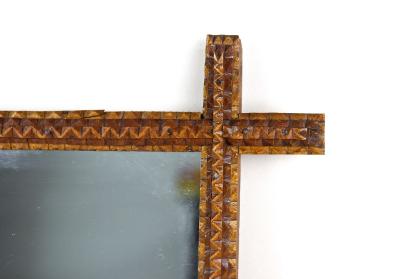 19th Century Rustic Tramp Art Mirror Hand Carved Austria circa 1880